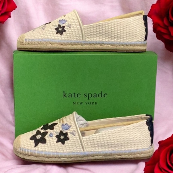 Kate Spade New Gwen Daffodil Raffia Straw Flat Shoes Size 8B Embroidered detail - Picture 2 of 8